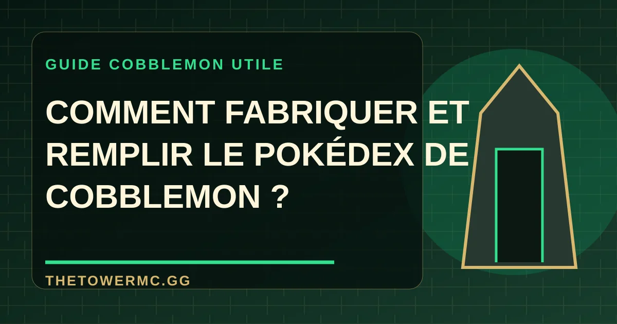 Exploratrice Minecraft utilisant un Pokédex Cobblemon rouge pour scanner un Pokémon sauvage dans une prairie.